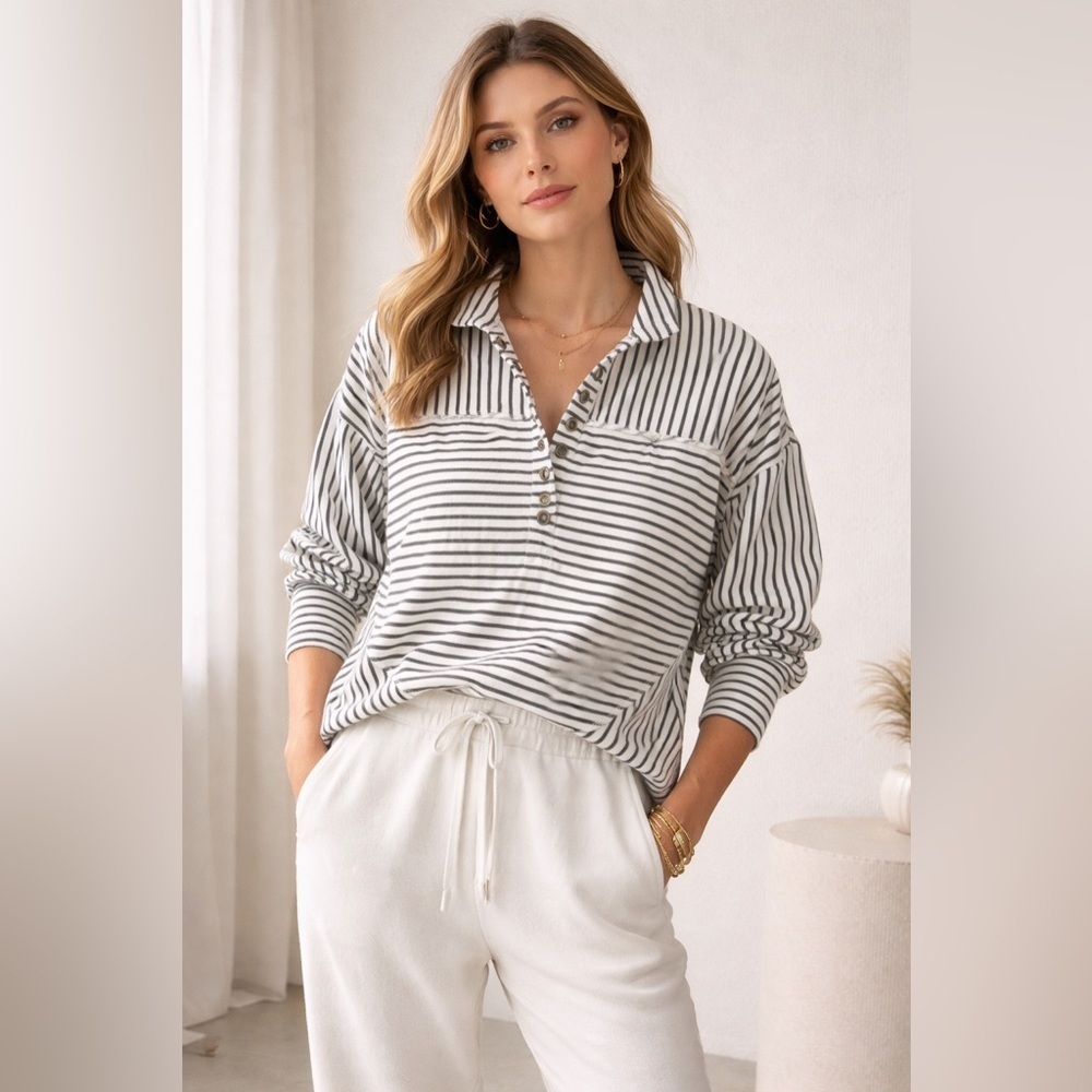 Pilcro by Anthropologie Spliced Henley Pullover Top XS Athleisure Chic Casual